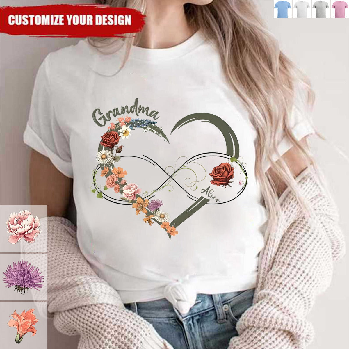 Personalized Floral Heart Grandma Mom Vintage Birth Month Flower Shirt