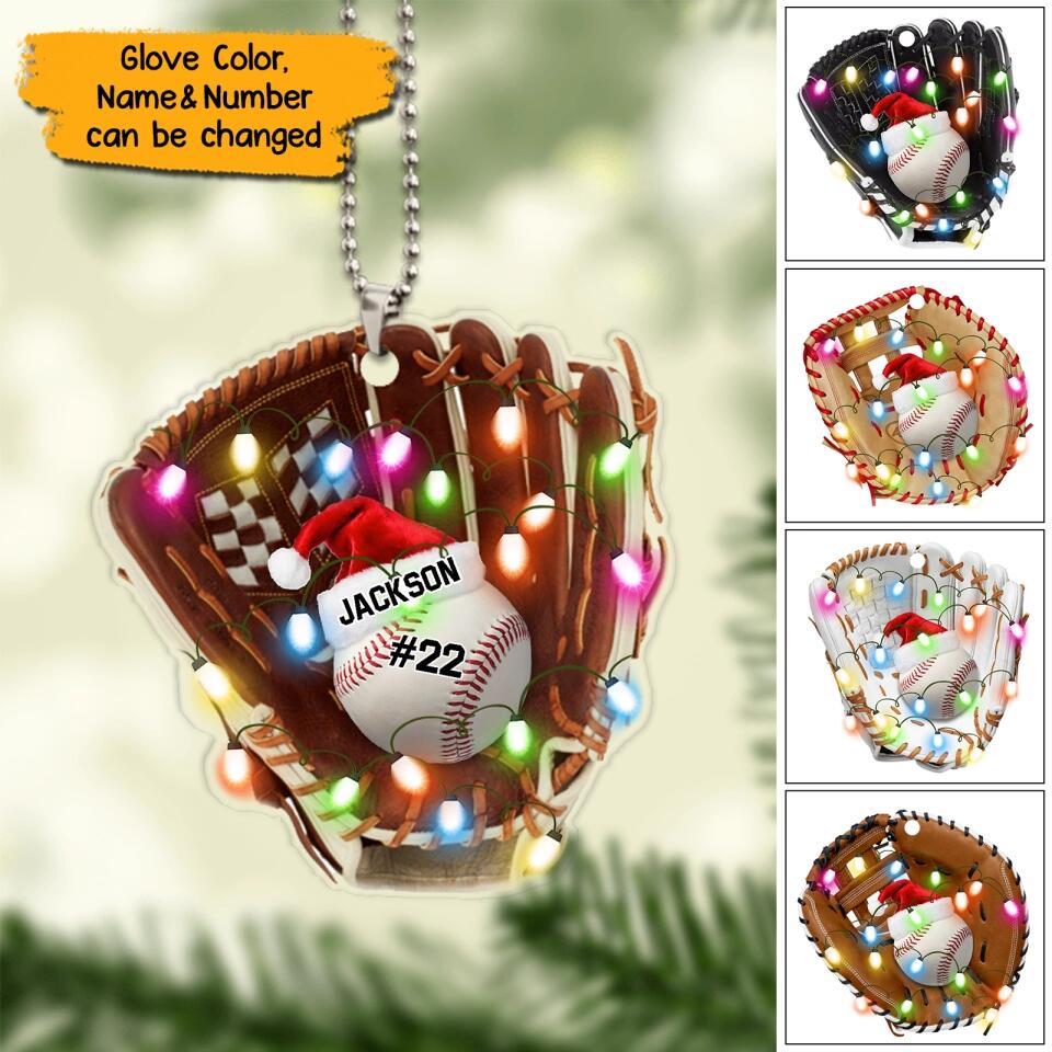 Personalized Christmas Light Baseball Glove Ornament