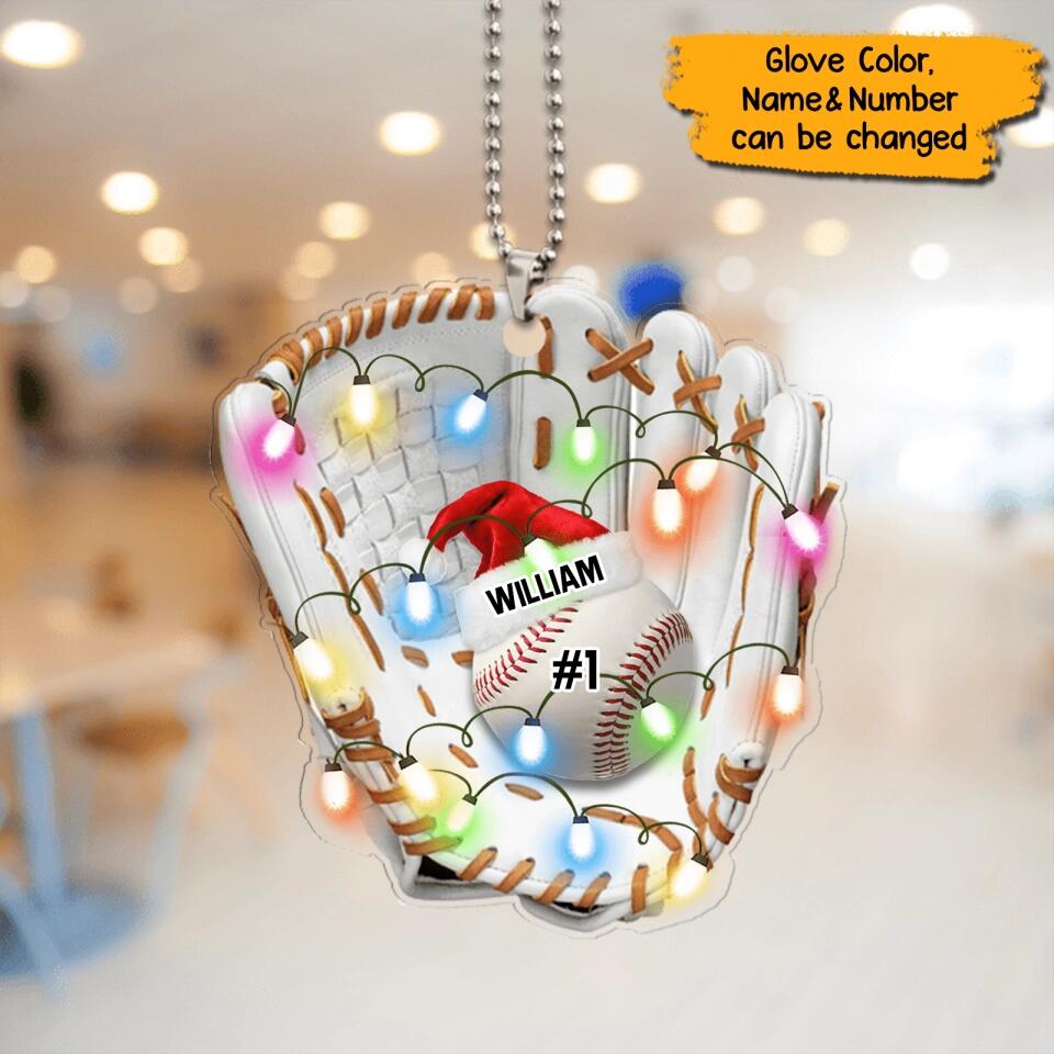 Personalized Christmas Light Baseball Glove Ornament