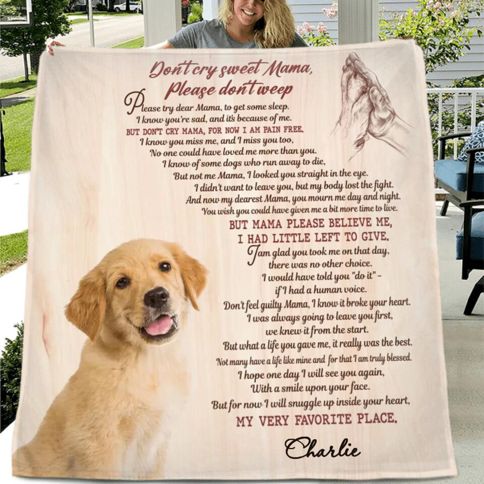 Personalized Memorial Pet Photo Fleece Blanket- Gift Idea For Dog Lovers - Don't Cry Sweet Mama