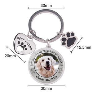 Custom Personalized Photo Keychain Pet Charm Key Ornaments - Memorial Gift for Dog/Cat Lovers - You left paw prints on my heart