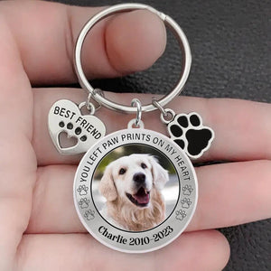 Custom Personalized Photo Keychain Pet Charm Key Ornaments - Memorial Gift for Dog/Cat Lovers - You left paw prints on my heart
