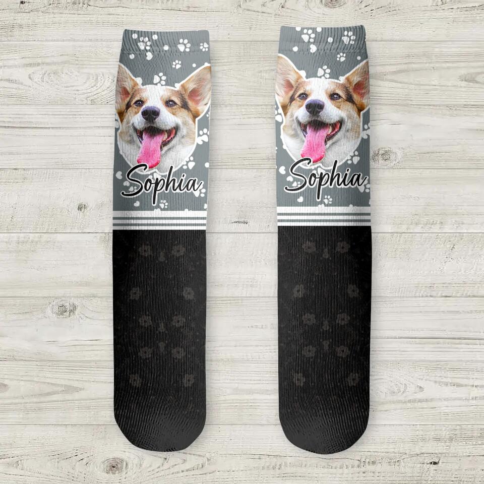 Personalized Dog Photo Head Paw Crew Socks-Gift For Dog Lovers