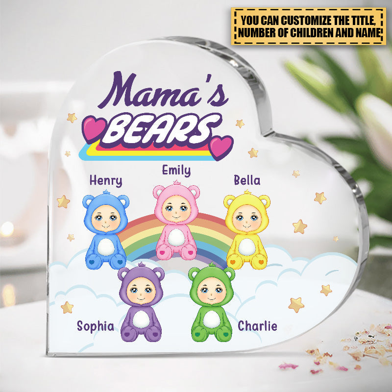 Lovely Care Bears - Family Personalized Custom Heart Shaped Acrylic Plaque