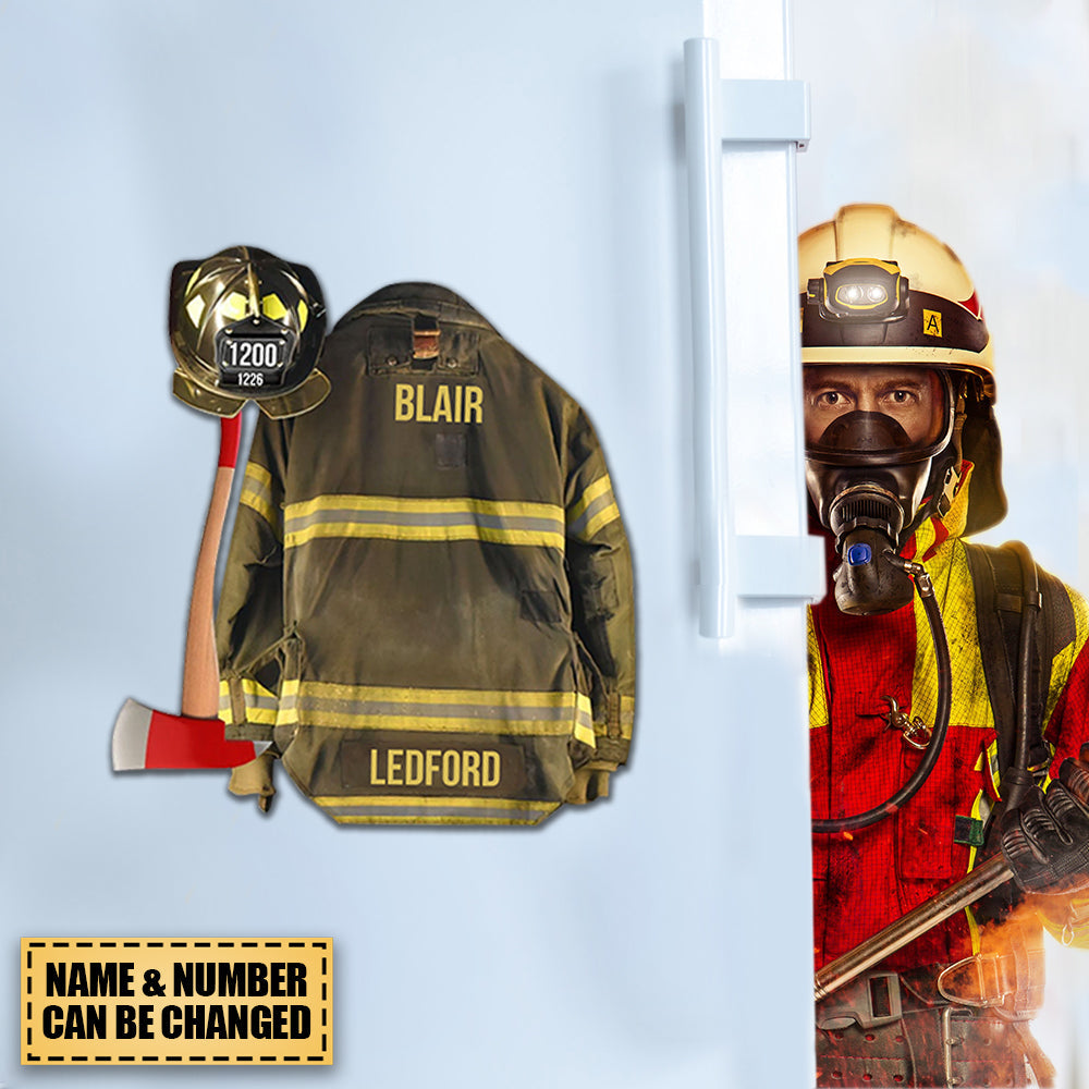 Personalized Firefighter Armor Shaped Flat Acrylic Fridge Magnet - Gift For Firefighter Heroes