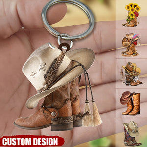 Personalized Boots And Hat Cowboy / Cowgirl Acrylic Keychain
