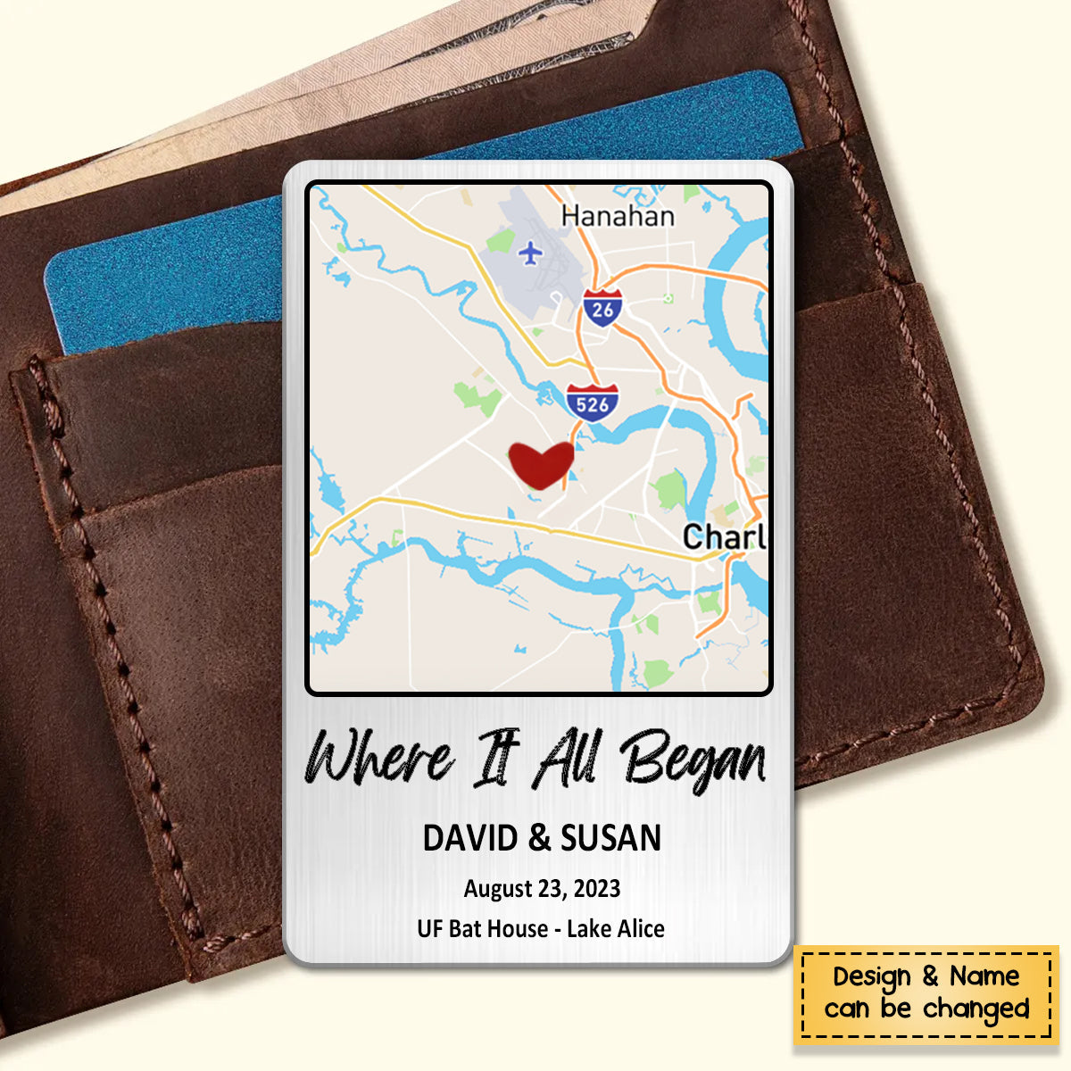 Our First Date - Personalized Map Aluminum Wallet Card - Gift For Couple