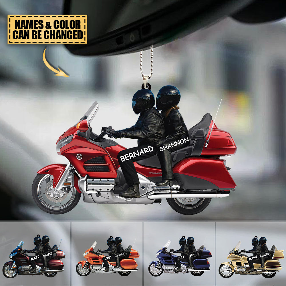 New Release Personalized Biker Couple Gold Wing Motorcycle - PERSONALIZED Acrylic/Stainless Steel Car Hanging Ornament
