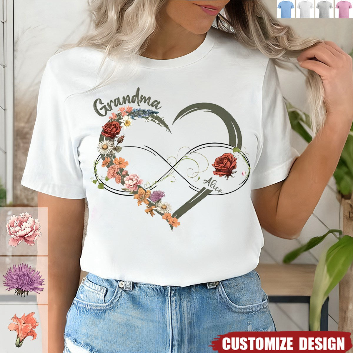 Personalized Floral Heart Grandma Mom Vintage Birth Month Flower Shirt