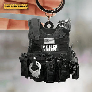Police Vest Bulletproof Jacket Personalized Keychain, Police Outfit Keychain