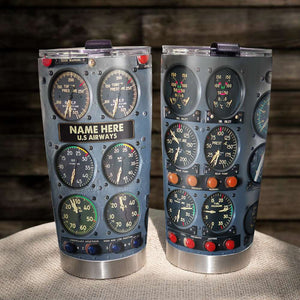 New Release - Flight Instruments Panel Tumbler Cup, Custom Name Pilot Tumbler Cup, Personalized Gift For Pilot