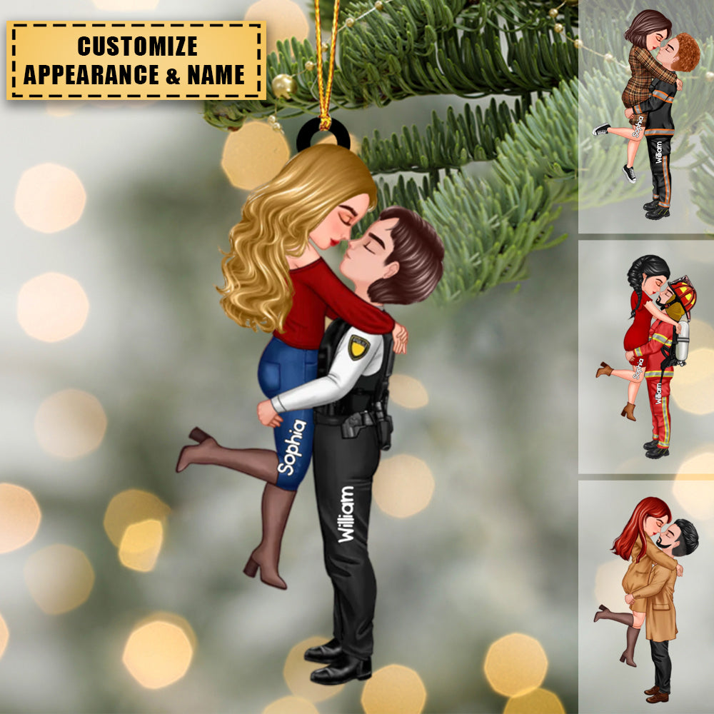 Couple Kiss Christmas Personalized Acrylic Ornament - Gift For Couple