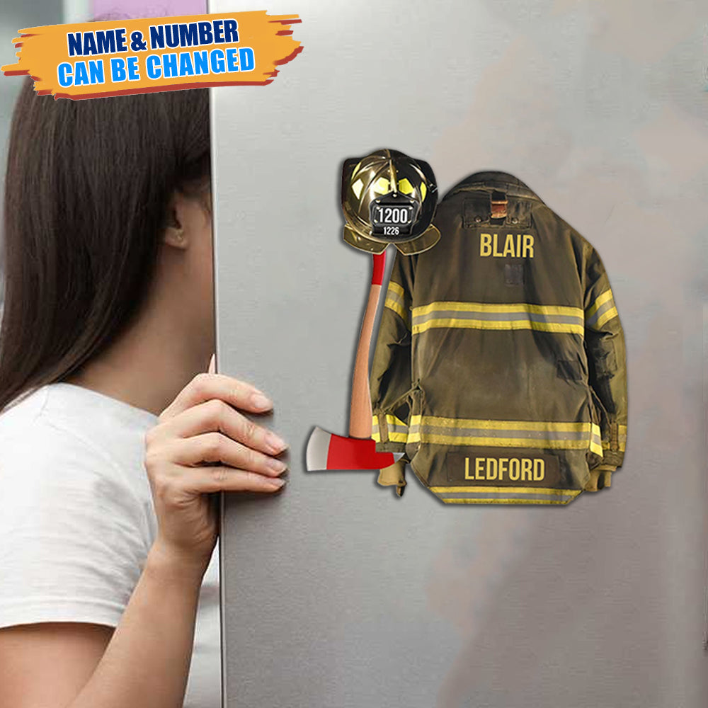 Personalized Firefighter Armor Shaped Flat Acrylic Fridge Magnet - Gift For Firefighter Heroes