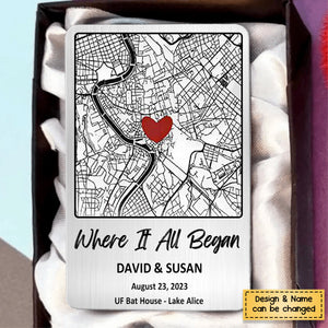 Our First Date - Personalized Map Aluminum Wallet Card - Gift For Couple