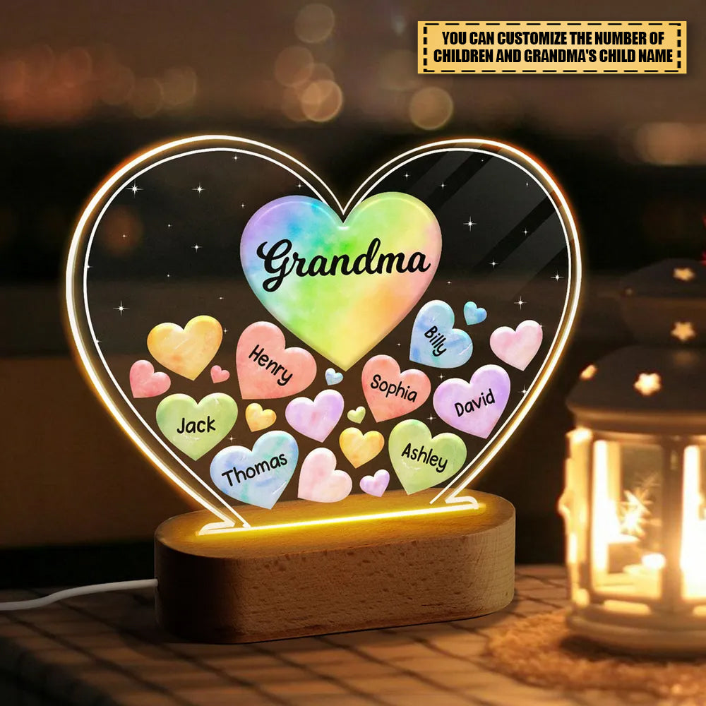 Grandma Mom Hearts In Heart Personalized Acrylic Heart LED Night Light