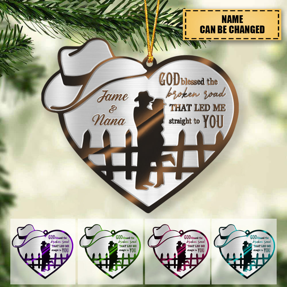 Couple Cowboy And Cowgirl God Blessed Personalized Christmas Ornament