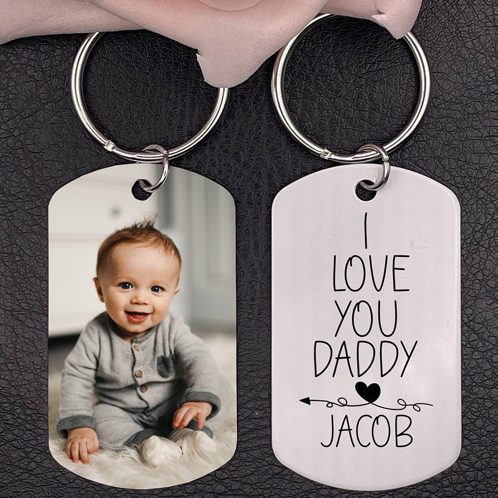 Personalized Photo Keychain Gift For Dad-I Love You Daddy-Custom Keychain with Picture-Special Gift For Father-Gift From Kids