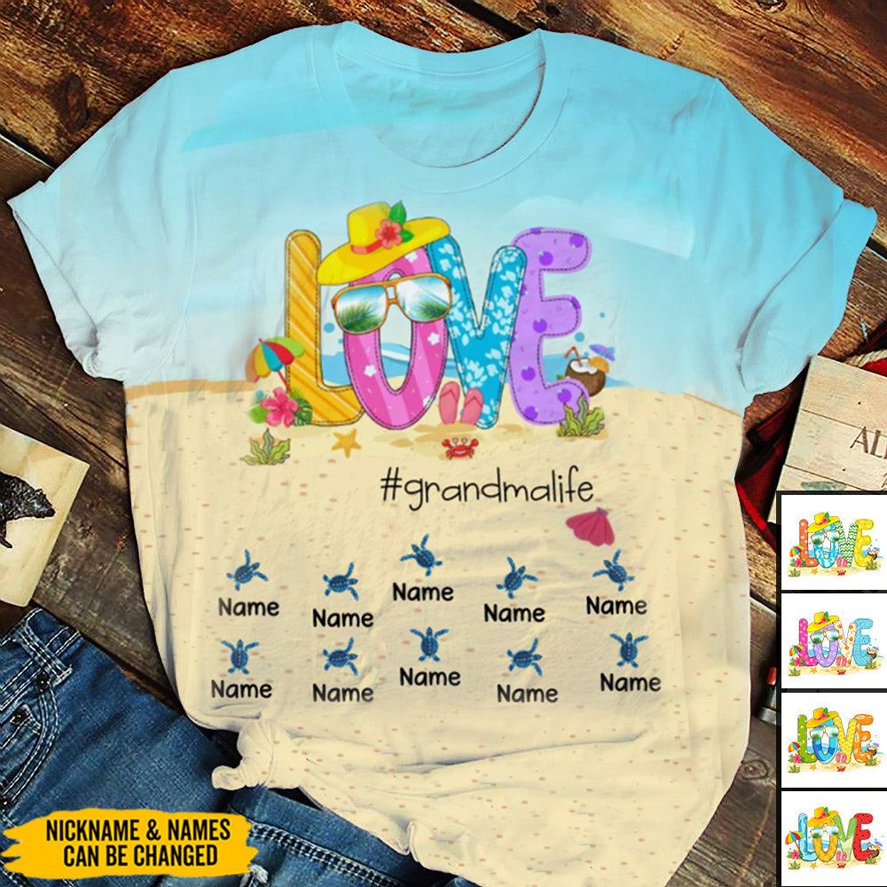 Personalized Love Grandma Life Beach Summer 3D T-Shirt