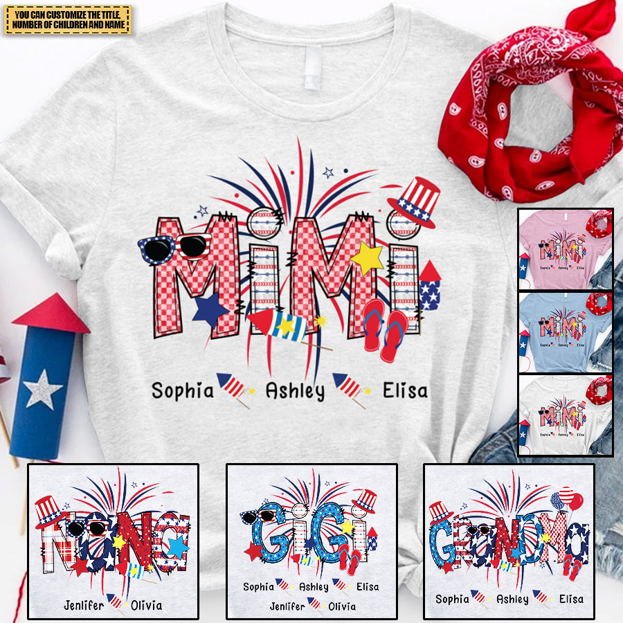 Patriotic Doodle 4th Of July Mimi And Grandkid  T-Shirt