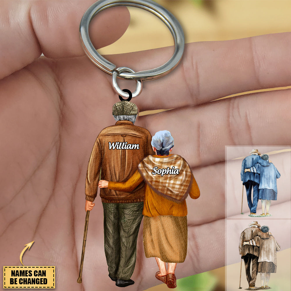 Personalized old couple Acrylic Keychain- Gift For Wife, Anniversary, Engagement, Wedding, Marriage Gift