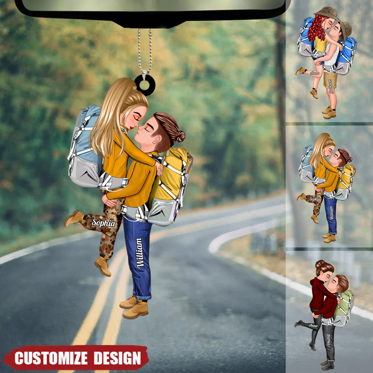 Doll Couple Camping Kissing Hugging, Camping For Life Personalized Car Ornament