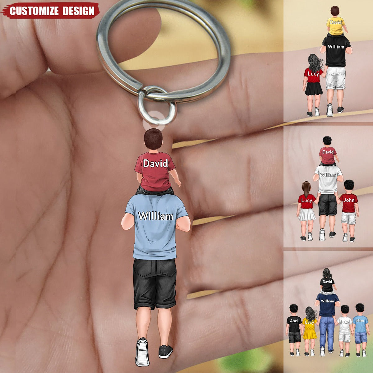 Personalized Dad And Kids Keychain