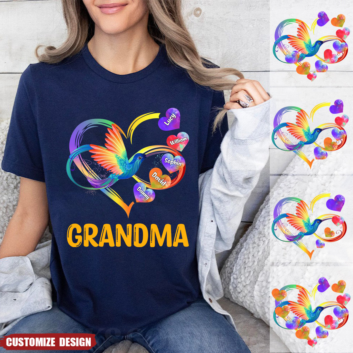 Personalized Grandma Infinity Hummingbird Rainbow Shirt - Gift Idea For Grandma / Mother