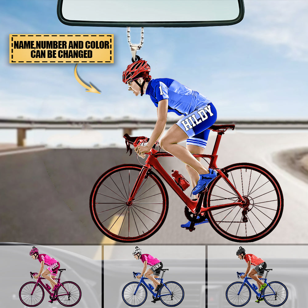 Personalized Female Cyclist / Bicyclist/mountain Bike Riding Acrylic Car Hanging Ornament-gift For Cyclists/bike Riding Lovers