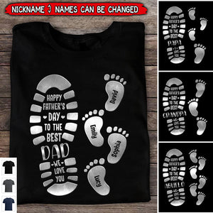 Best Dad Grandpa Footprints Shoeprint Personalized Happy Father's Day Shirt