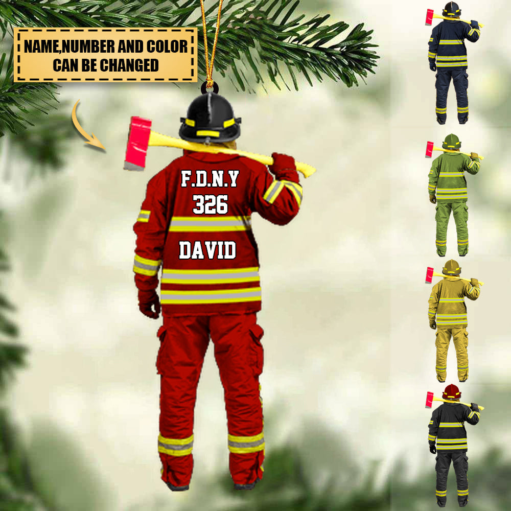 Firefighter Back View, Personalized Acrylic Ornament-great gift idea for Firefighters