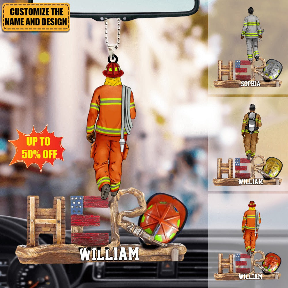 Firefighter - The Hero, Personalized Acrylic Custom Shape Christmas/Car Ornament,  Gift For Firefighter