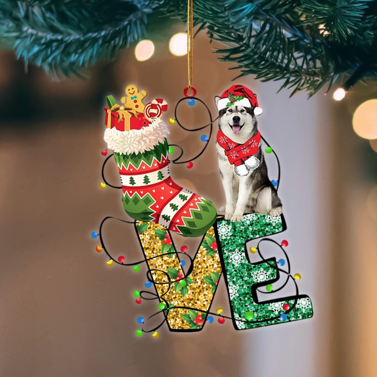 Alaskan Malamute LOVE Stocking Merry Christmas Hanging Ornament