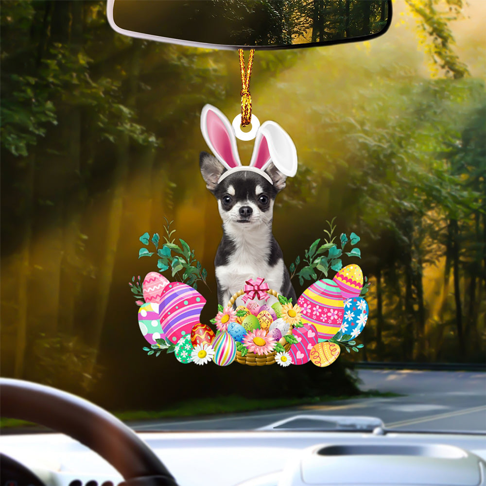BLACK Chihuahua Happy Easter Car Hanging Ornament