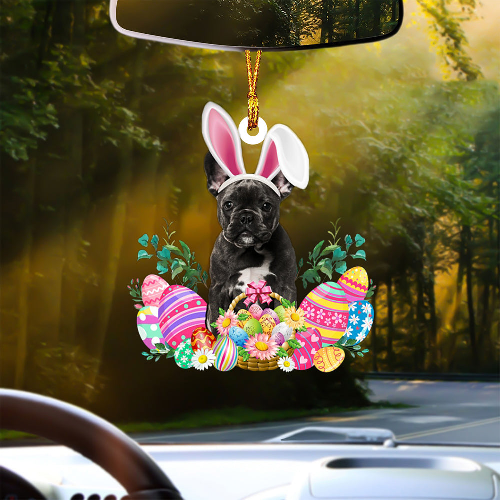 BLACK French Bulldog Happy Easter Car Hanging Ornament