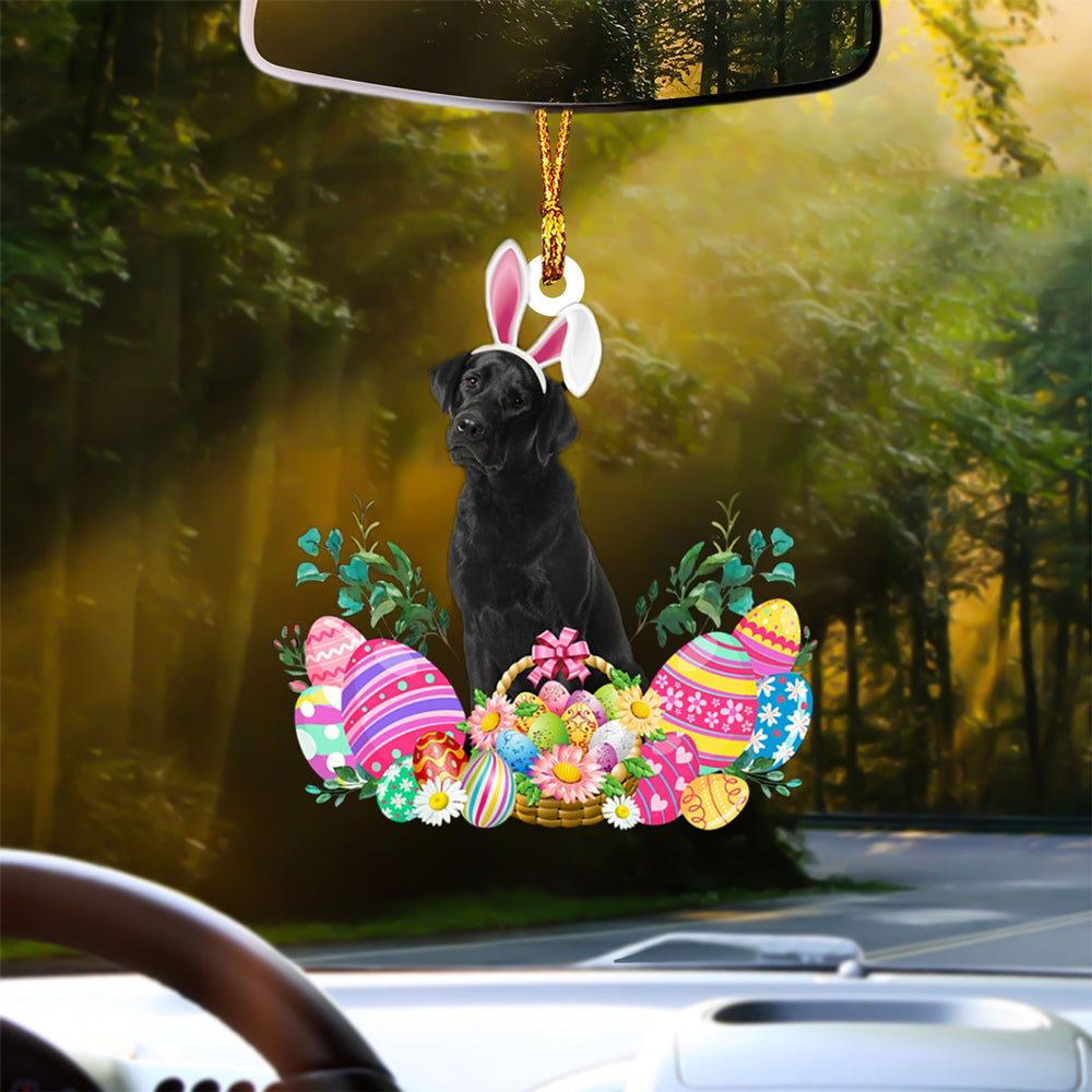 BLACK Labrador Happy Easter Car Hanging Ornament