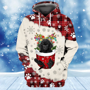 BLACK Toy Poodle In Snow Pocket Merry Christmas Unisex Hoodie