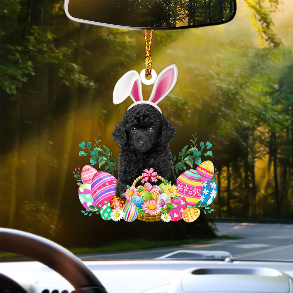 BLACK Toy Poodle Happy Easter Car Hanging Ornament
