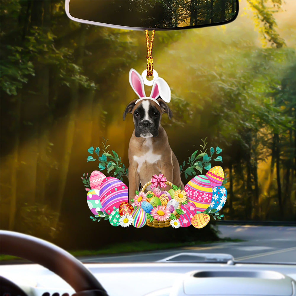 BROWN Boxer Happy Easter Car Hanging Ornament