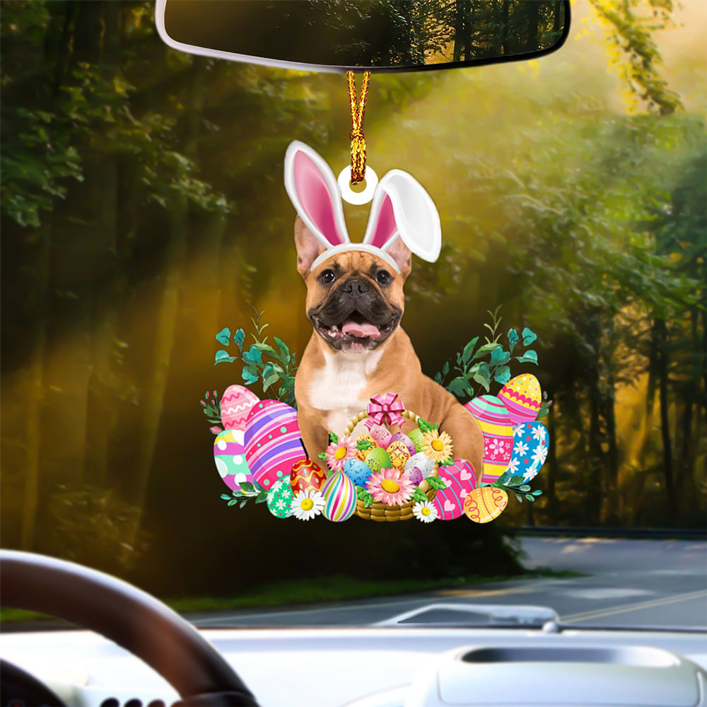 BROWN French Bulldog Happy Easter Car Hanging Ornament