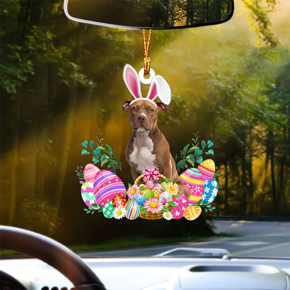 BROWN Pitbull Happy Easter Car Hanging Ornament