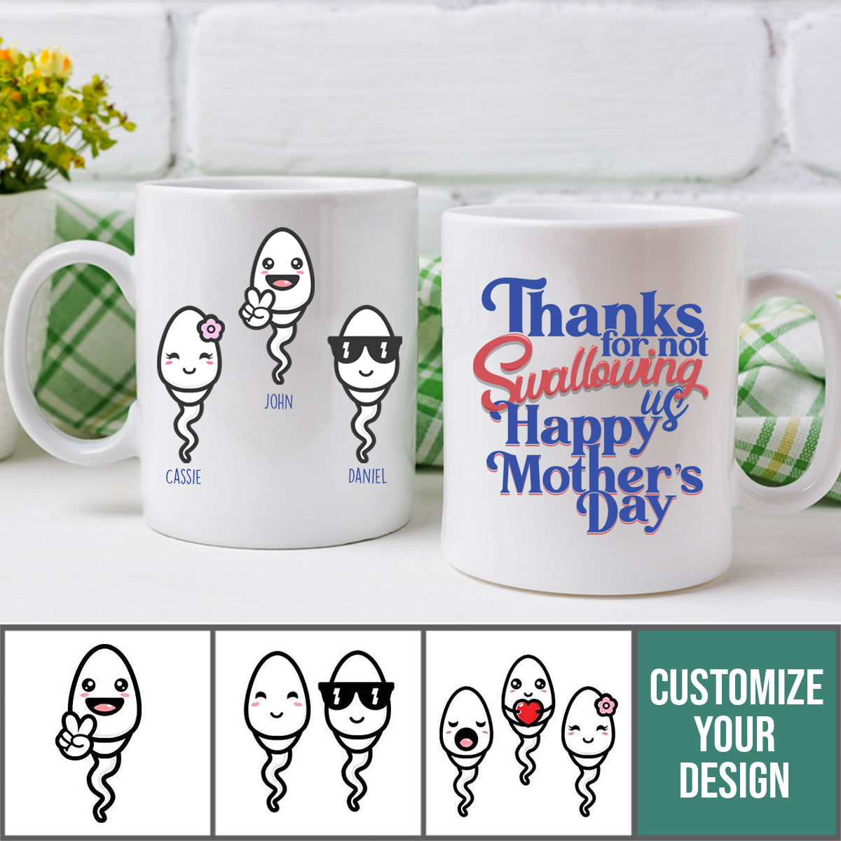 Thanks For Not Swallowing Us - Personalized Mug - Mother's Day, Funny, Birthday Gift For Mom, Mother, Wife Mug - Gift For Mom