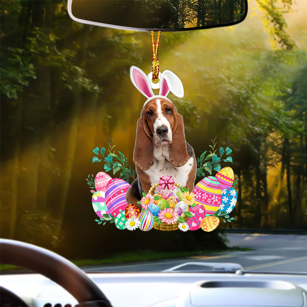 Basset Hound Happy Easter Car Hanging Ornament