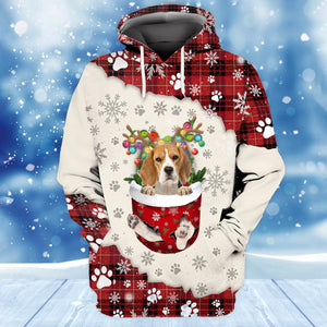 Beagle In Snow Pocket Merry Christmas Unisex Hoodie