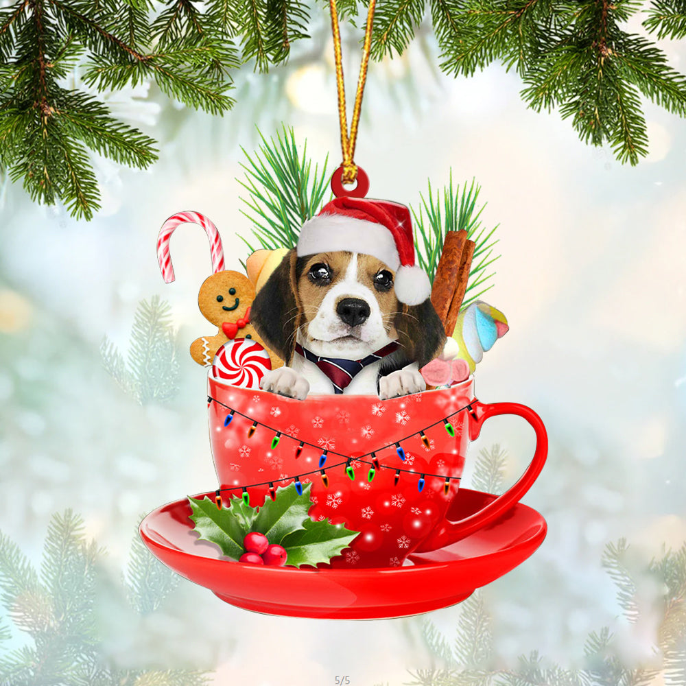 Beagle 2 In Cup Merry Christmas Ornament