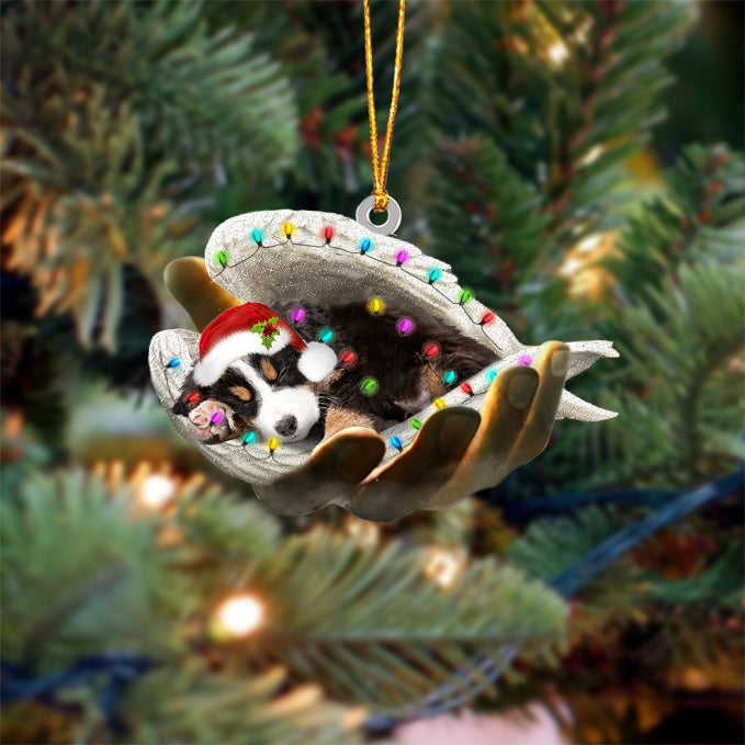 Bernese Mountain Sleeping Angel In God Hand Christmas Ornament