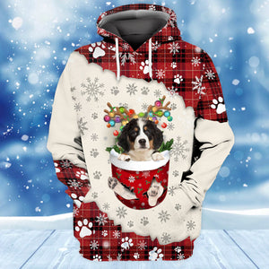 Bernese Mountain Dog In Snow Pocket Merry Christmas Unisex Hoodie