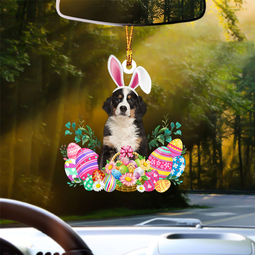 Bernese Mountain Happy Easter Car Hanging Ornament