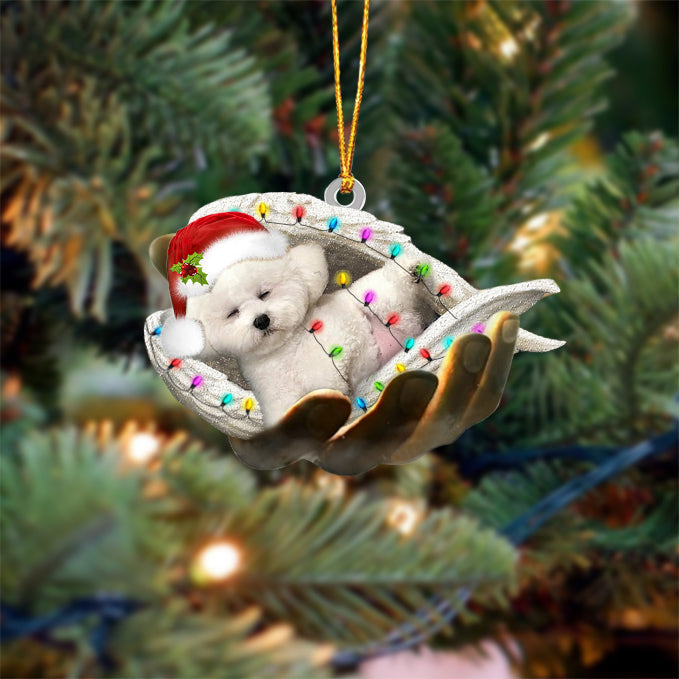 Bichon frise Sleeping Angel In God Hand Christmas Ornament