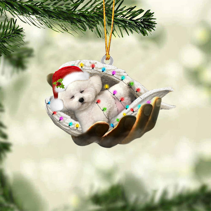 Bichon frise Sleeping Angel In God Hand Christmas Ornament