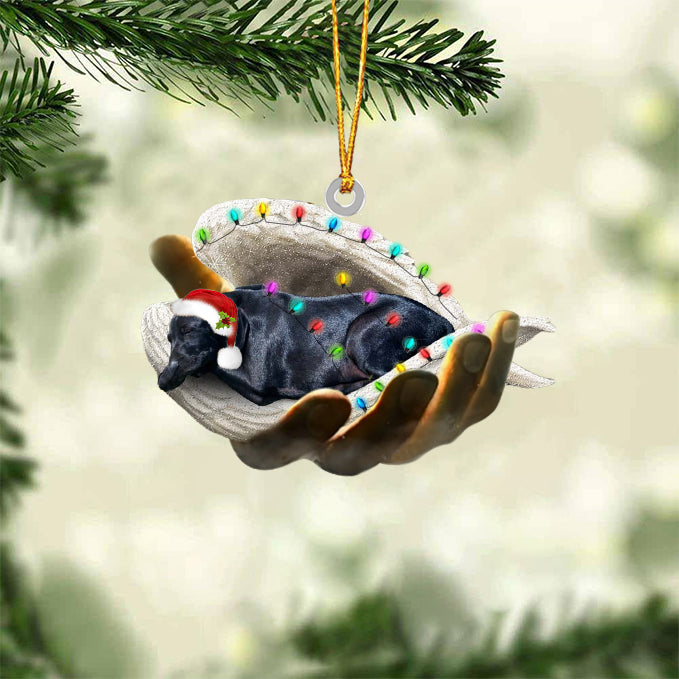 Black labrador Sleeping Angel In God Hand Christmas Ornament